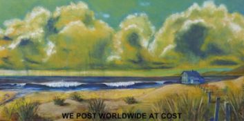 David Bellamy watercolour landscape with hills beyond,