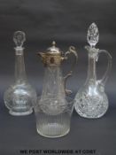 A cut glass silver plate mounted claret jug c1880 together with a Georgian rinsing bowl,