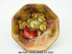 Royal Worcester octagonal pedestal dish decorated with painted fruit and signed E Townsend