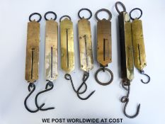 Seven mainly Salter spring balances to include No 1 and No 2