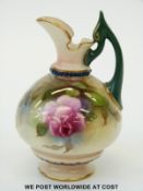 Royal Worcester pedestal jug hand decorated with roses,