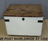 A metal bound painted pine trunk (H45cm x W65cm x D39cm)