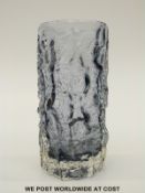 Whitefriars lilac textured bark vase of cylindrical form, designed by Geoffrey Baxter,