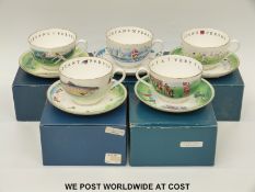 Five Royal Worcester oversized cup and saucer sets,