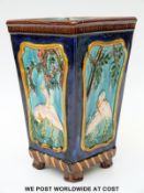A Minton majolica jardiniere with flamingo decoration (24cm tall)