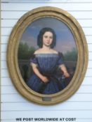 Jan Arnold Van de Borght oil on canvas large oval portrait Helen Augusta Evans age 7,