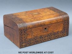 A burr walnut writing slope with parquetry decoration,