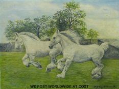 Frank Wreglesworth oil on canvas 'Pride and Prejudice' two galloping grey,