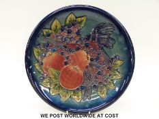 Moorcroft large charger in the Finches pattern by Sally Tuffin (diameter 35cm)
