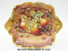 Royal Worcester painted fruit twin handled dish signed P.