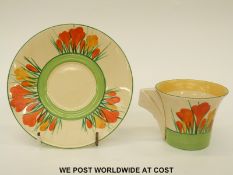 Clarice Cliff for Wilkinson Pottery Crocus cup and saucer in Crocus pattern