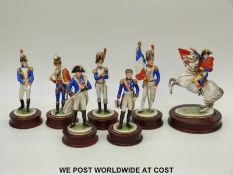 Kaiser Porcelain mounted figure of Napoleon I with six Napoleonic soldiers,