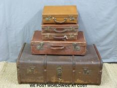 A collection of vintage leather luggage,