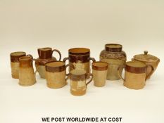 Doulton Lambeth salt glazed jug and tankard, mostly hunting scenes,