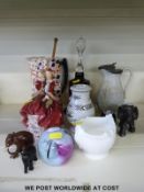 A Royal Doulton figure, Caithness paperweight, Victorian jugs,
