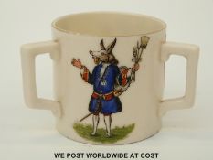 W H Goss three handled loving cup with Henry Cardinal Beaufort to base with scenes painted from the