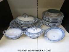 A late 19thC blue and white dinner service
