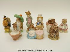 Nine Beswick Beatrix Potter figures including Amiable Guinea Pig and Sally Henny Penny