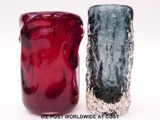 Two Whitefriars glass vases, one a lilac textured bark cylindrical vase (19cm tall),