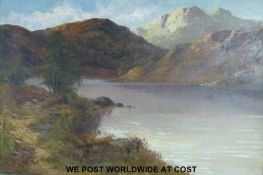 Charles Maurice oil on canvas of a mountain and lake scene,