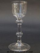 George II drinking glass with ogee bowl over double knopped stem raised on folded foot, c1740, 14.