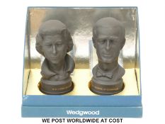Wedgwood limited edition 419/750 pair of black basalt busts of the Queen and Prince Phillip to