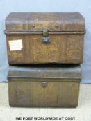 Vintage luggage including metal bound trunk, two metal trunks,