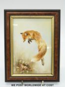 WITHDRAWN Bronte Porcelain plaque hand decorated with a fox pouncing on a mouse, signed T.