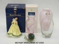 Two Caithness vases, an Orrefors decanter,