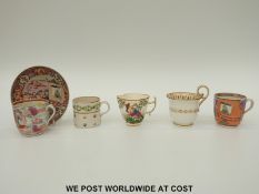 Five 18thC / 19thC teacups including Masons, one bearing Pinxton mark,