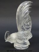 Lalique Coq Nain clear and frosted glass car mascot or paperweight in the form of a cockerel,