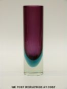 Murano Sommerso glass vase of cylindrical form with purple and blue colouration, 27cm tall.