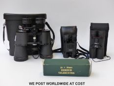 A pair of cased Mark Scheffel prismatic 10x30x50 binoculars,