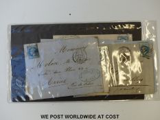 A small collection of French 20c blue stamps on cover, postmarks mainly 1869-70.
