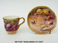 Royal Worcester painted fruit cabinet cup and saucer signed Price