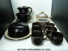 A Bernard Leach pottery part tea set including coffee pot, milk jug,