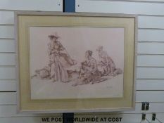 William Russell Flint, two pencil signed sepia prints of scantily clad ladies,