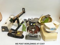A quantity of kitchen and other scales to include wall mounted examples