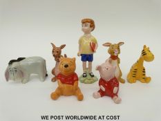 Beswick Winnie the Pooh set, Christopher Robin, Winnie the Pooh, Kanga, Rabbit, Piglet and Eeyore,
