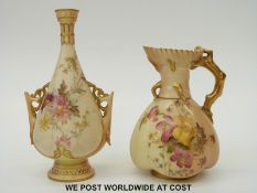 Royal Worcester blush ivory jug decorated with flowers and a bud vase (tallest 17cm)