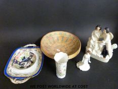 A Staffordshire figure, Coalport figurine, 18thC Imari saucer,