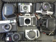 A case of modern SLR and other cameras to include Chinon CXII