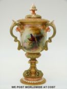 Royal Worcester Hadley pedestal covered tyg pot pourri hand decorated with pheasant scenes (29cm