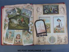 A Victorian scrap album mainly 1880's, mostly cards relating to animals, humour, Christmas,