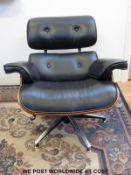 Charles & Ray Eames for Herman Miller style rosewood and black leather lounge chair and matching