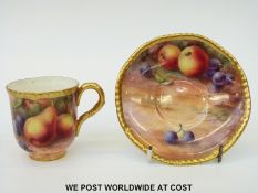 Royal Worcester painted fruit cabinet cup and saucer signed Price