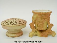 Royal Worcester China Works blush ivory cache pot in the form of a basket,