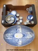 A collection of blue and white ceramics including Wedgwood Landscape pattern, Spode Italian, Adams,