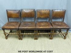 Four leather upholstered oak chairs