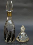 An Art Deco glass decanter (26cm tall) and scent bottle (12cm tall) both with black flash overlaid